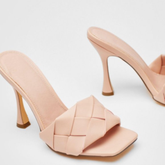 Wide Fit Faux Leather Woven Heeled Mules - Picture 1 of 4